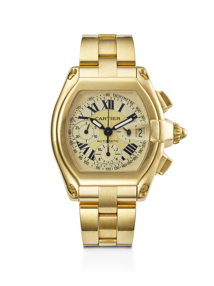 CARTIER, HEAVY YELLOW GOLD CHRONOGRAPH 'ROADSTER', REF. 2619
