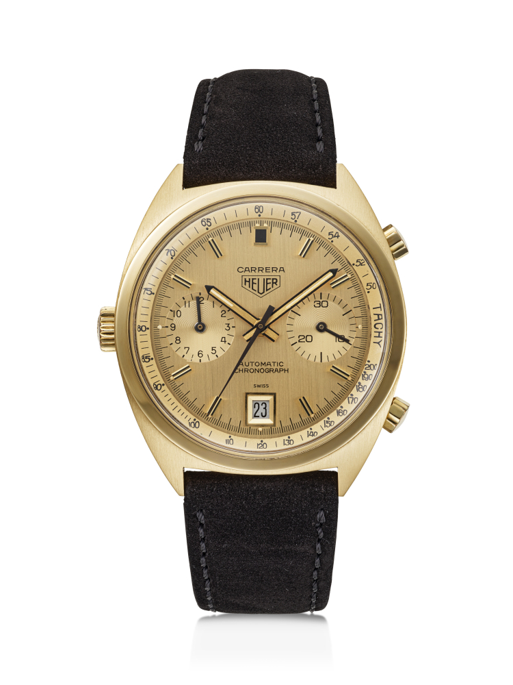 HEUER, RARE YELLOW GOLD CHRONOGRAPH 'CARRERA', REF. 1158