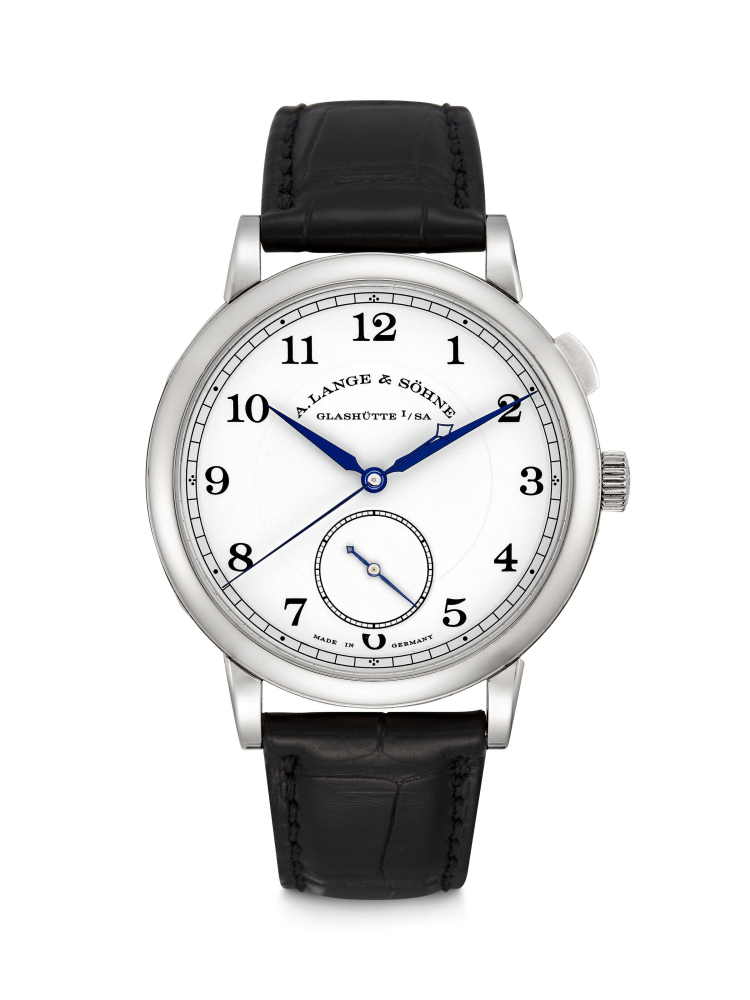 A. LANGE & SÖHNE. A RARE 18K WHITE GOLD LIMITED EDITION WRISTWATCH WITH STOPPABLE CENTRE JUMPING SECONDS