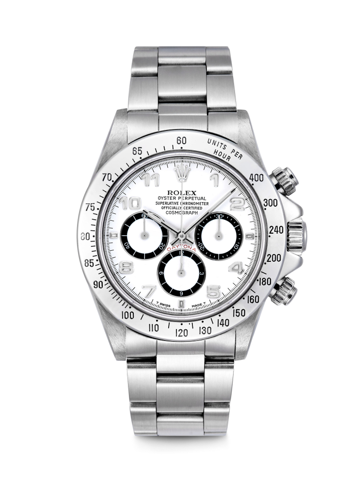 ROLEX. AN EXTREMELY RARE STAINLESS STEEL AUTOMATIC CHRONOGRAPH WRISTWATCH WITH BRACELET