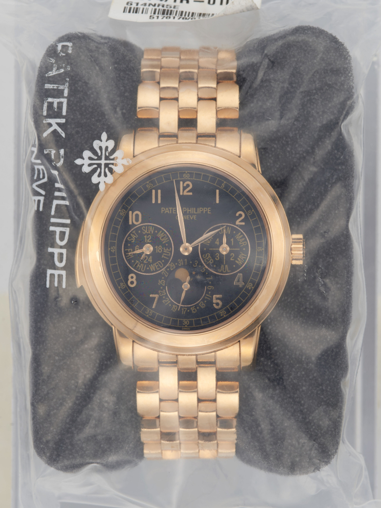PATEK PHILIPPE. A POSSIBLY UNIQUE, IMPORTANT AND EXCEPTIONAL 18K PINK GOLD AUTOMATIC “CATHEDRAL” MINUTE REPEATING PERPETUAL CALENDAR WRISTWATCH WITH MOON PHASES, 24 HOUR, LEAP YEAR INDICATION AND BRACELET, SINGLE SEALED