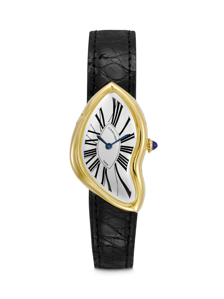 CARTIER. A VERY RARE 18K GOLD ASYMMETRICAL WRISTWATCH