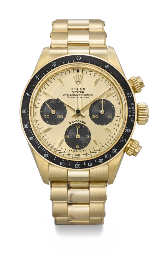 ROLEX. A VERY WELL-PRESERVED AND RARE 18K GOLD CHRONOGRAPH WRISTWATCH WITH BRACELET