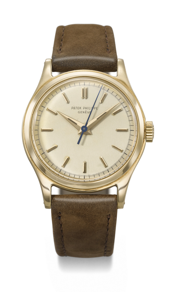 PATEK PHILIPPE. A VERY RARE AND ELEGANT 18K GOLD WRISTWATCH WITH SWEEP CENTRE SECONDS AND LUMINOUS DIAL