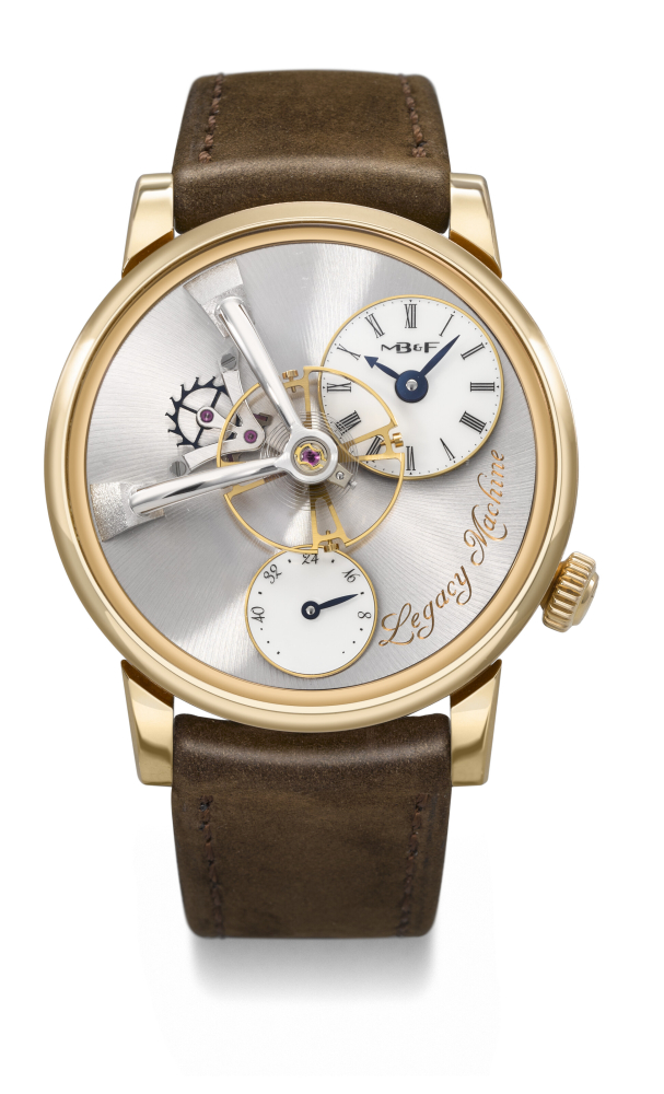 MB&F & KARI VOUTILAINEN. A RARE AND UNUSUAL 18K PINK GOLD WRISTWATCH WITH SUSPENDED BALANCE AND POWER RESERVE