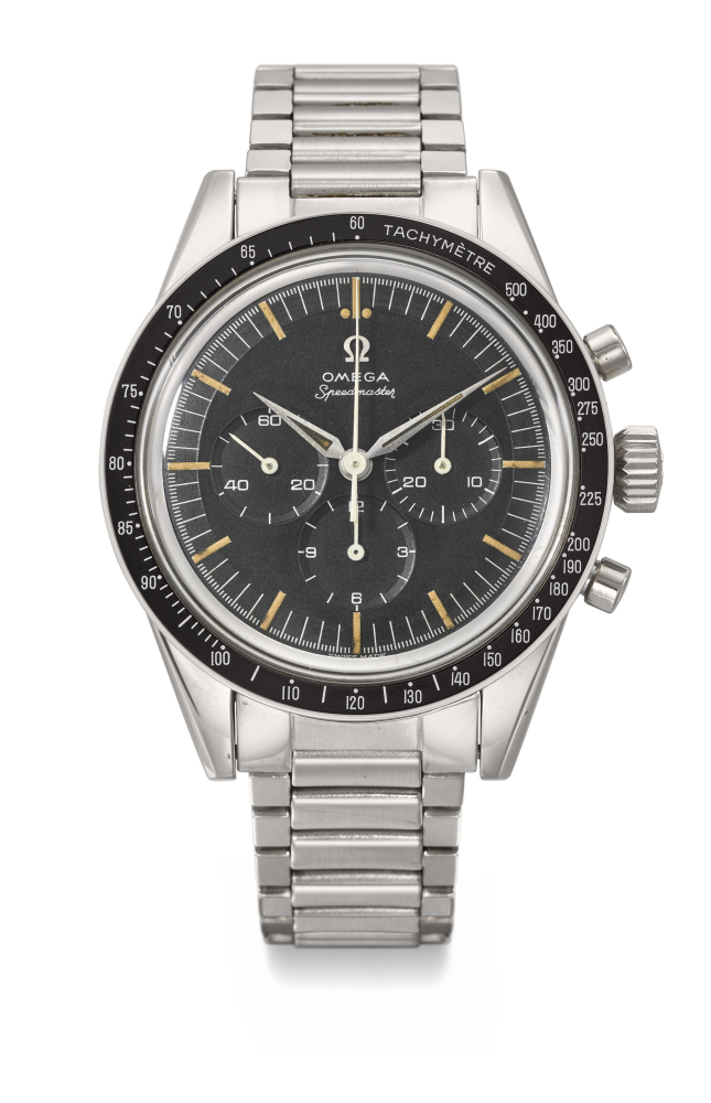 OMEGA. A RARE AND ATTRACTIVE STAINLESS STEEL CHRONOGRAPH WRISTWATCH WITH BRACELET