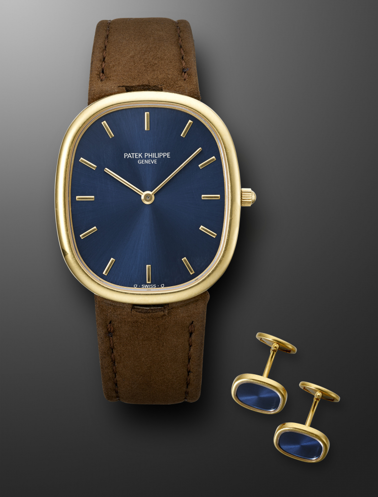 PATEK PHILIPPE, YELLOW GOLD 'ELLIPSE' WITH MATCHING CUFFLINKS, REF. 3738/100" -