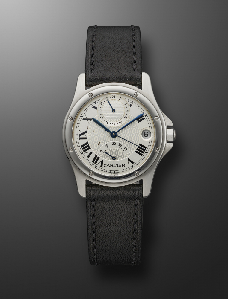 CARTIER, PROTOTYPE STAINLESS STEEL DUAL TIME 'SANTOS RONDE AVIATOR, TEST NO. 1" -