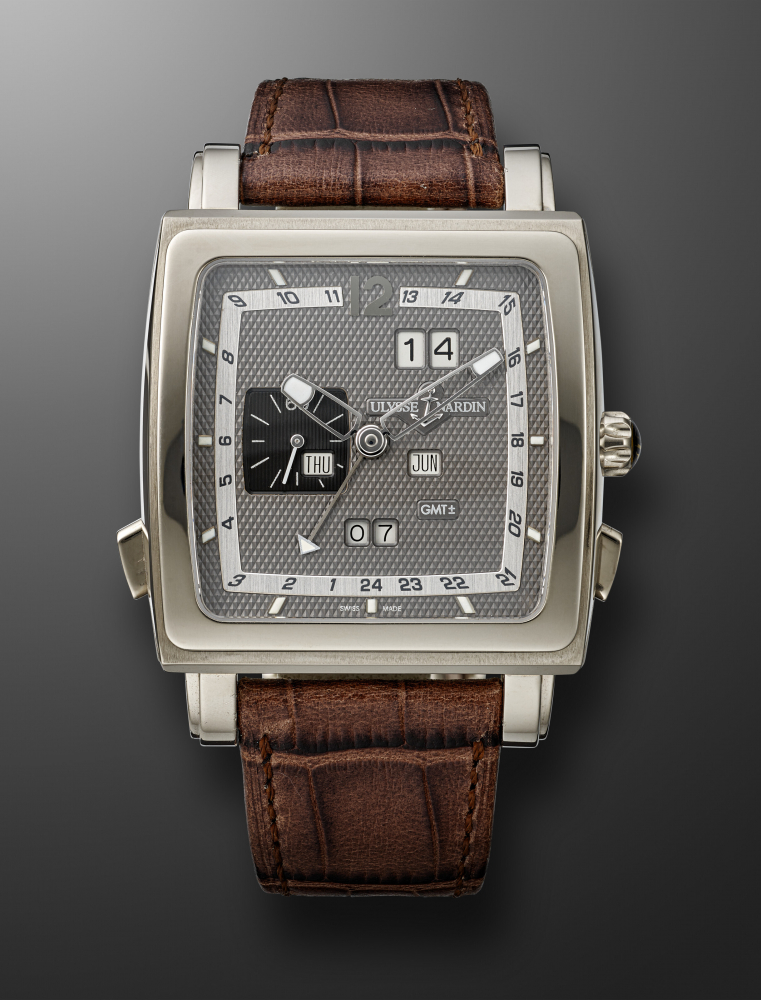 ULYSSE NARDIN, WHITE GOLD PERPETUAL CALENDAR GMT 'QUADRATO', REF. 320-90" -