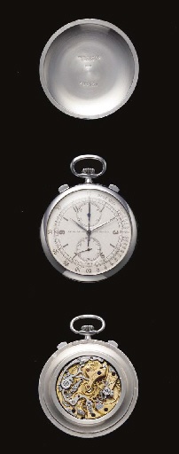 Patek Philippe. A fine and rare stainless steel openface keyless lever chronograph watch