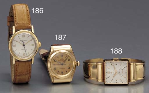 Rolex. A rare 18K pink gold square-shaped wristwatch with hooded lugs and retractable bracelet