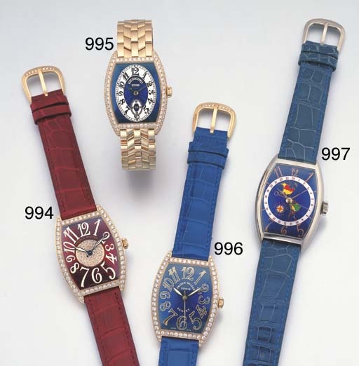 FRANCK MULLER. AN 18K PINK GOLD AND DIAMOND-SET SELF-WINDING TONNEAU-SHAPED WRISTWATCH