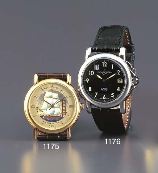 ULYSSE NARDIN. A STAINLESS STEEL SELF-WINDING DUAL TIME WRISTWATCH WITH SWEEP CENTRE SECONDS AND DATE