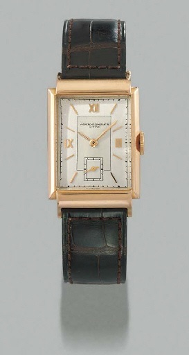 Vacheron & Constantin. An unusual 18K pink gold rectangular wristwatch with two-tone dial
