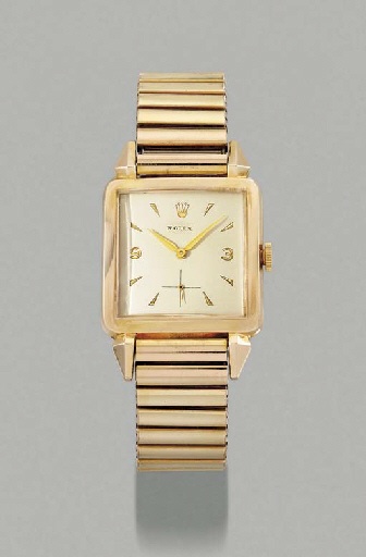 Rolex. An unusual gold-plated square-shaped wristwatch