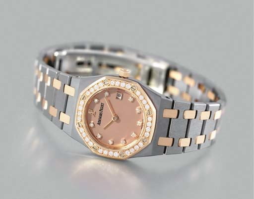 Audemars Piguet. An 18K pink gold, tantalum and diamond-set wristwatch with date and bracelet