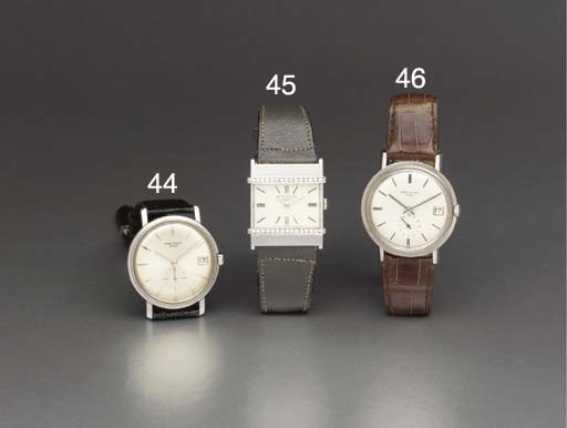 Patek Philippe. A fine and rare 18K white gold and diamond-set rectangular-shaped wristwatch