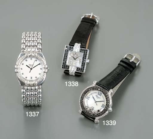 CHOPARD. AN 18K WHITE GOLD AND DIAMOND-SET TONNEAU-SHAPED WRISTWATCH WITH SWEEP CENTRE SECONDS, DATE AND BRACELET