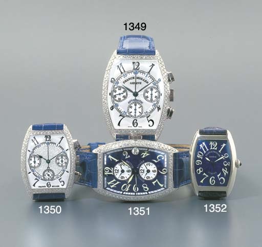 FRANCK MULLER. A LADY'S 18K WHITE GOLD AND DIAMOND-SET TONNEAU-SHAPED CHRONOGRAPH WRISTWATCH