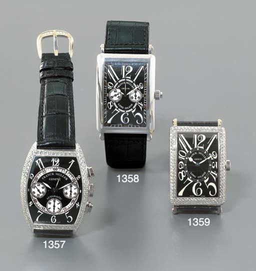 FRANCK MULLER. AN 18K WHITE GOLD RECTANGULAR SINGLE-BUTTON CHRONOGRAPH WRISTWATCH