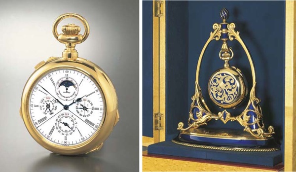 PATEK PHILIPPE. A VERY RARE AND IMPORTANT 18K GOLD MINUTE REPEATING PERPETUAL CALENDAR SPLIT SECOND CHRONOGRAPH CLOCKWATCH WITH GRANDE AND PETITE SONNERIE AND PHASES OF THE MOON