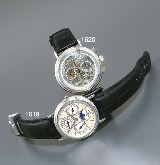 VACHERON CONSTANTIN. A FINE PLATINUM SKELETONISED CHRONOGRAPH WRISTWATCH