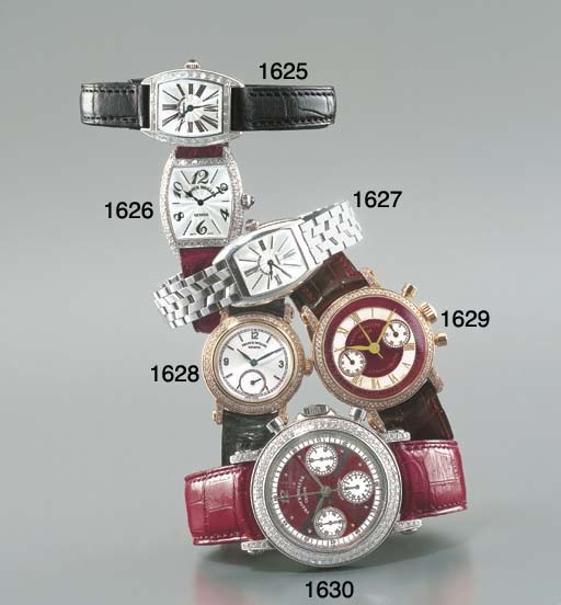 FRANCK MULLER. A STAINLESS STEEL AND DIAMOND-SET SELF-WINDING CHRONGRAPH WRISTWATCH WITH GUILLOCHE ENAMEL DIAL