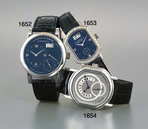 A. LANGE & SOHNE. A LADY'S 18K WHITE GOLD AND DIAMOND-SET BARREL-SHAPED WRISTWATCH WITH DATE