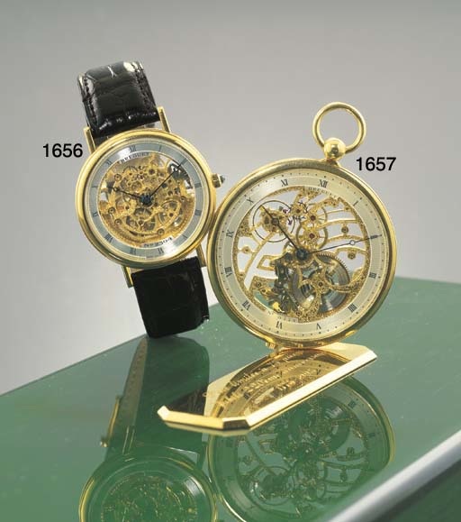 BREGUET. A FINE AND RARE LIMITED EDITION 18K GOLD SELF-WINDING SKELETONISED WRISTWATCH