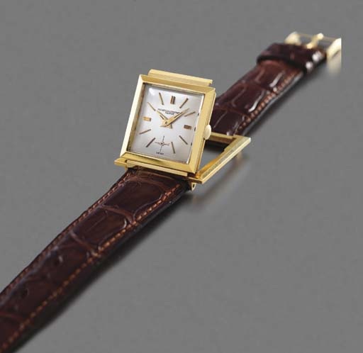 Vacheron Constantin. An unusual 18K gold square hinged wristwatch