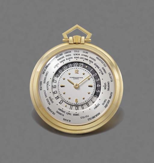 Vacheron Constantin. A fine 18K gold openface keyless lever World Time watch