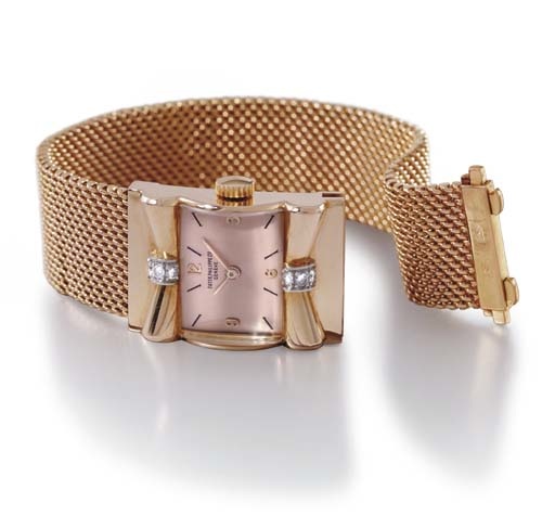 Patek Philippe. An extremely rare and unusual 18K pink gold and diamond-set lady's wristwatch with bracelet
