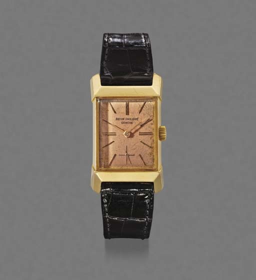 Patek Philippe. A fine and rare 18K gold rectangular wristwatch