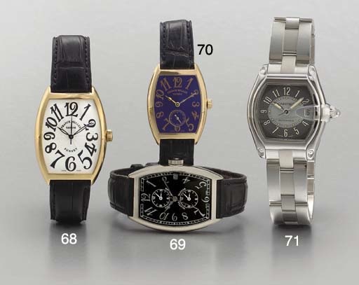 Franck Muller. An 18K pink gold tonneau-shaped wristwatch with enamel dial