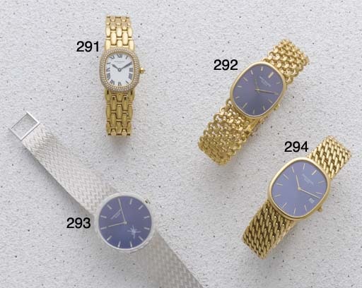 Patek Philippe: An 18ct Gold Oval Quartz Calendar Bracelet Watch