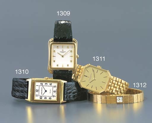 JAEGER-LECOULTRE. AN 18K GOLD RECTANGULAR REVERSIBLE WRISTWATCH