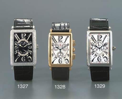 FRANCK MULLER. AN 18K WHITE GOLD RECTANGULAR SINGLE-BUTTON CHRONOGRAPH WRISTWATCH