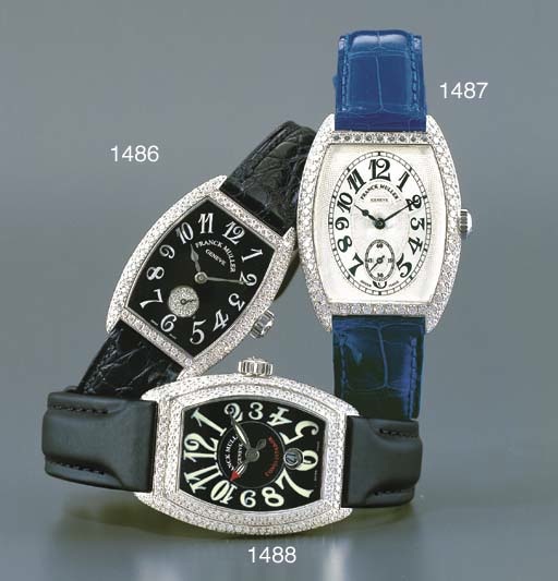 FRANCK MULLER. A LADY'S 18K WHITE GOLD AND DIAMOND-SET TONNEAU-SHAPED WRISTWATCH