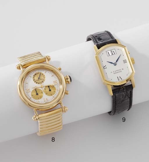 Cartier. An 18K gold chronograph wristwatch with date and bracelet