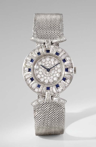 Patek Philippe. A very unusual and possibly unique platinum, diamond and sapphire-set wristwatch with bracelet