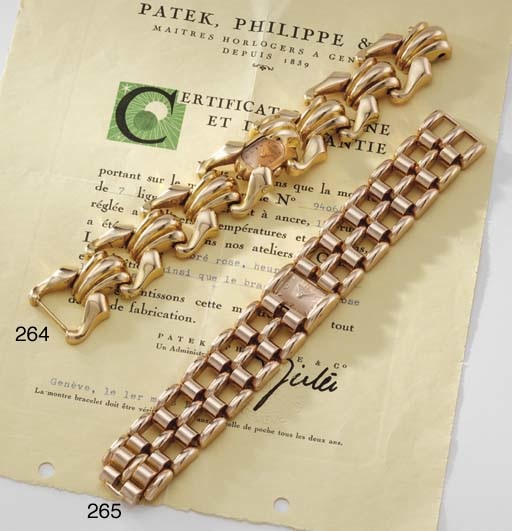 Patek Philippe. A very rare and unusual 18K pink gold wristwatch with bracelet