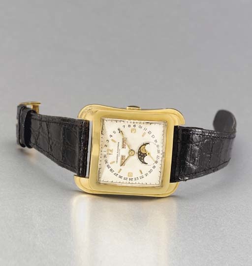 VACHERON & CONSTANTIN. A VERY RARE 18K GOLD TRIPLE CALENDAR MOONPHASE WRISTWATCH