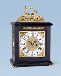 A William & Mary ebonised table timepiece with pull quarter repeat and alarm