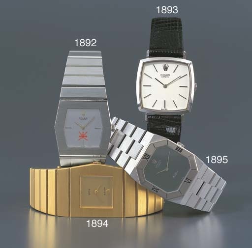 ROLEX. AN 18K WHITE GOLD CUSHION-SHAPED WRISTWATCH