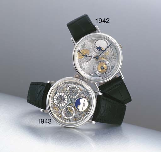 BREGUET. A FINE 18K WHITE GOLD SLEF-WINDING SKELETONISED WRISTWATCH WITH POWER RESERVE, DATE AND PHASES OF THE MOON
