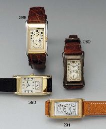 ROLEX. A 14K GOLD RECTANGULAR WRISTWATCH WITH SCROLL LUGS