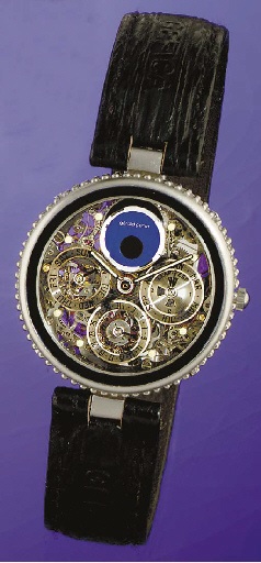 GERALD GENTA. A FINE 18K WHITE GOLD AUTOMATIC SKELETONIZED PERPETUAL CALENDAR WRISTWATCH WITH MOON PHASES