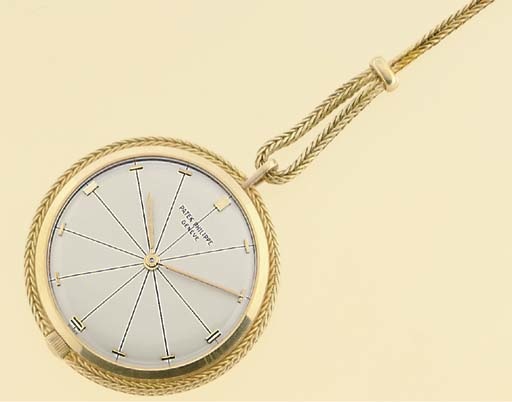 PATEK PHILIPPE. A FINE 18K GOLD OPENFACE KEYLESS LEVER PENDANT WATCH