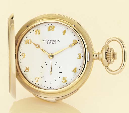 PATEK PHILIPPE. A FINE 18K GOLD HUNTER CASE MINUTE REPEATING KEYLESS LEVER POCKET WATCH
