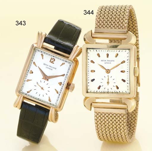 PATEK PHILIPPE. A RARE 18K PINK GOLD RECTANGULAR WRISTWATCH WITH UNUSUAL LUGS